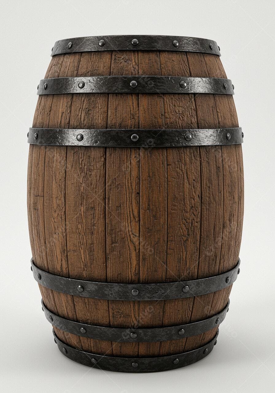 Barril de madeira marrom com aros de ferro