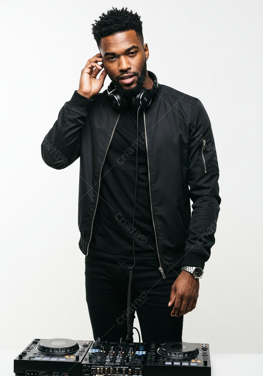 DJ Afro-americano com fones de ouvido