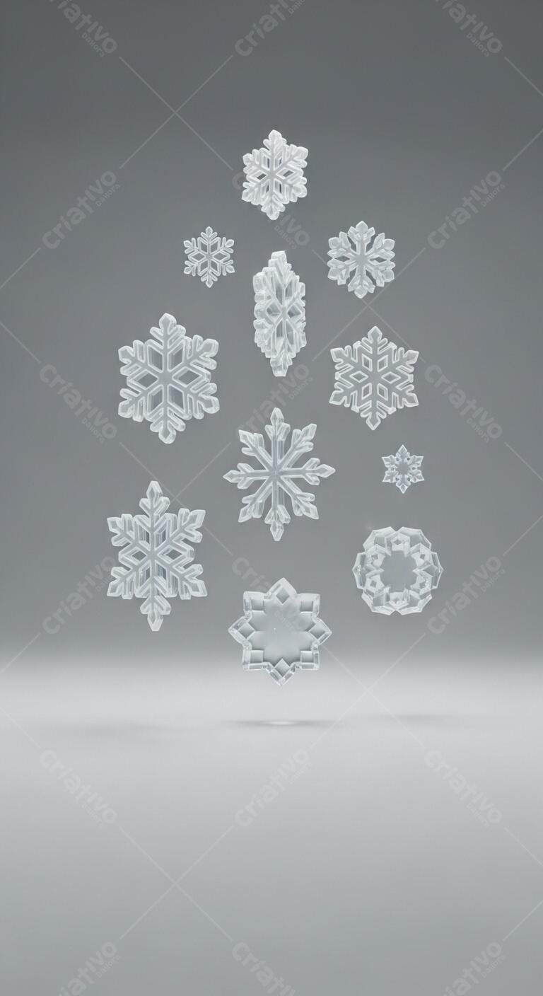 Flocos de Neve Cristalinos em Fundo Cinza