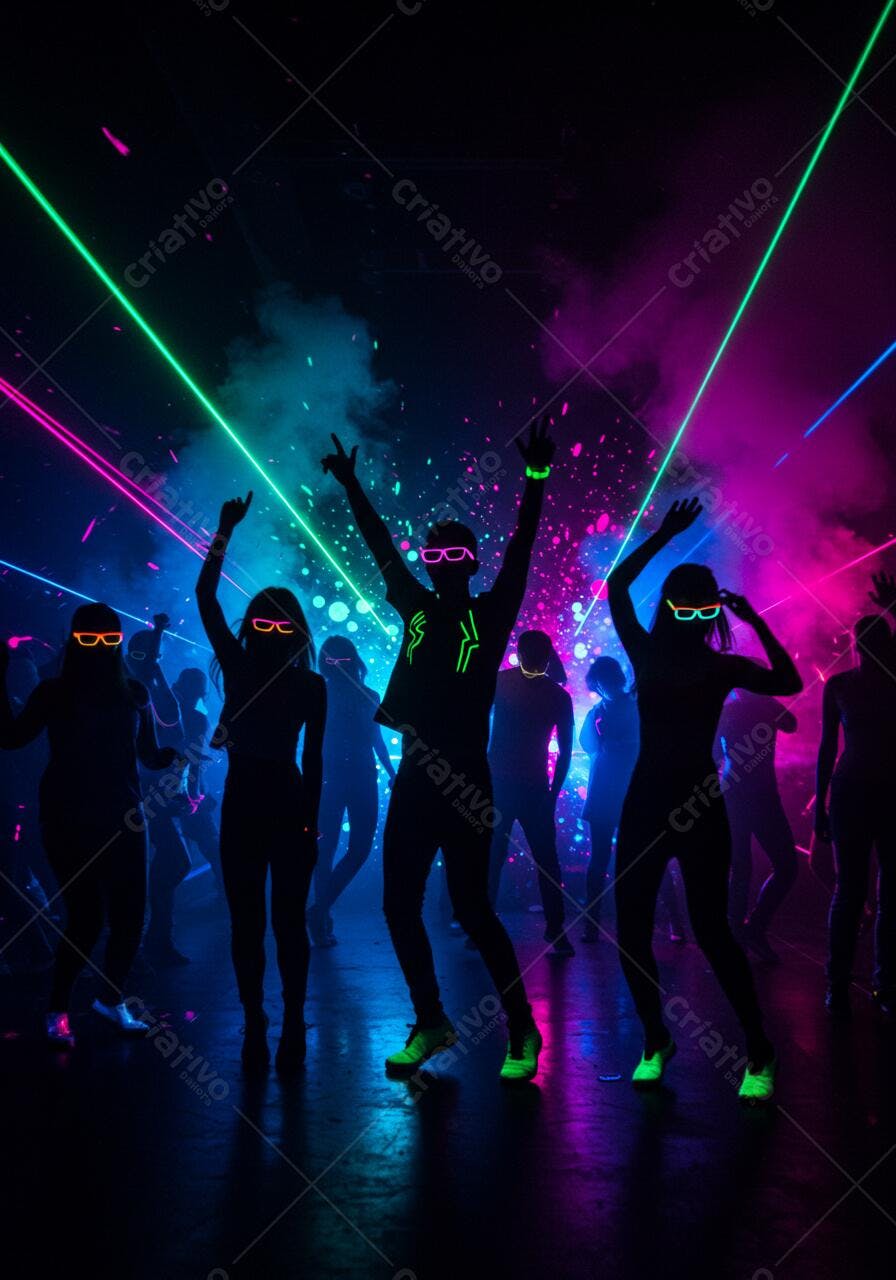 Pessoas dançando em rave neon