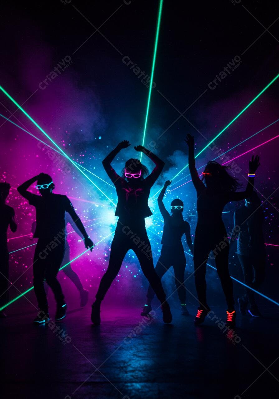 Grupo dançando em rave com laser