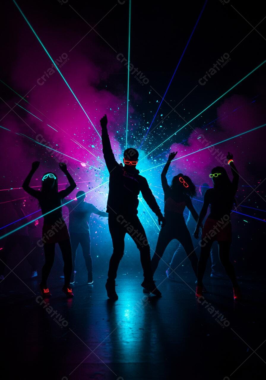 Pessoas dançando em rave com laser