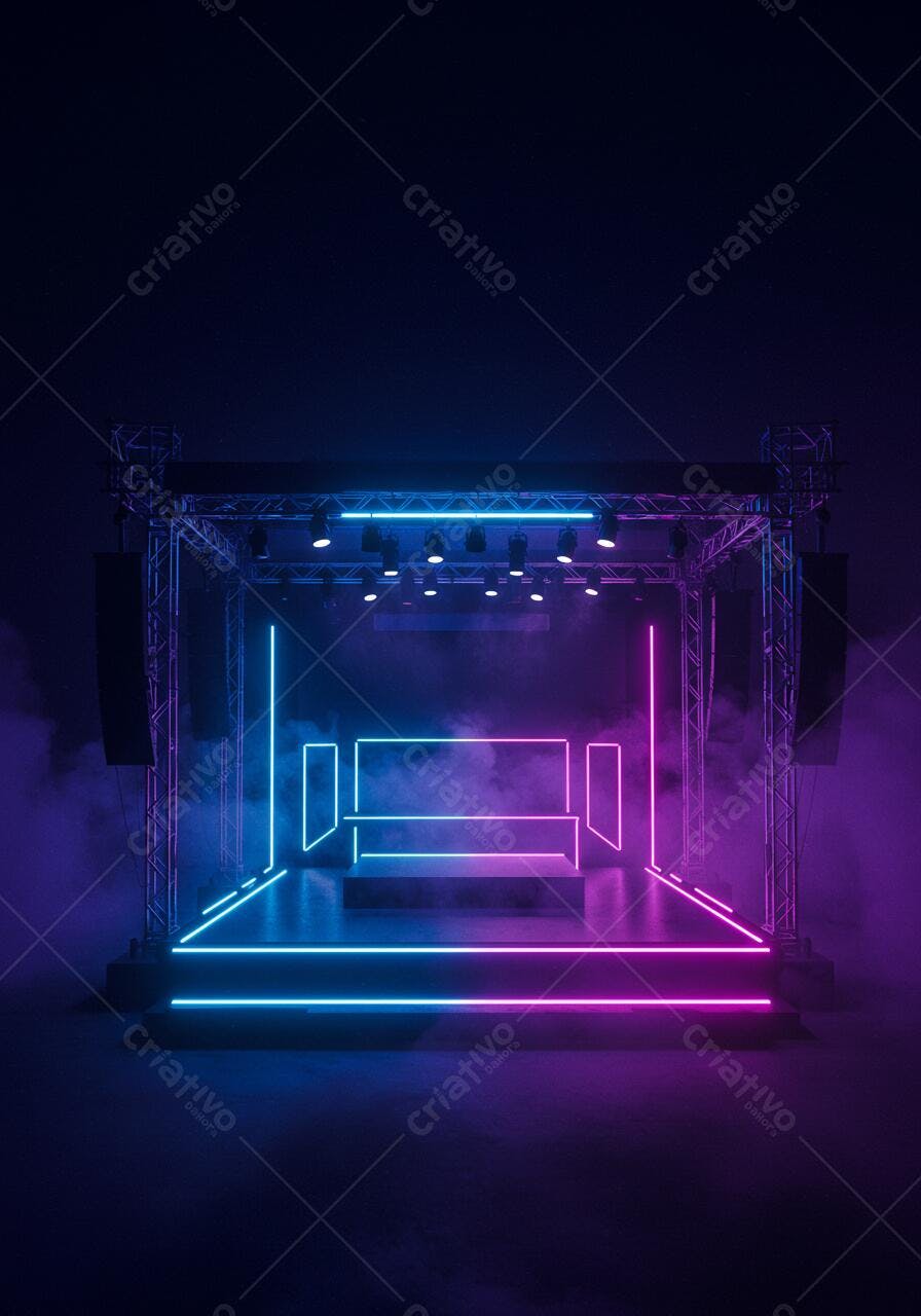 Palco Neon com Luzes Rosa e Azul