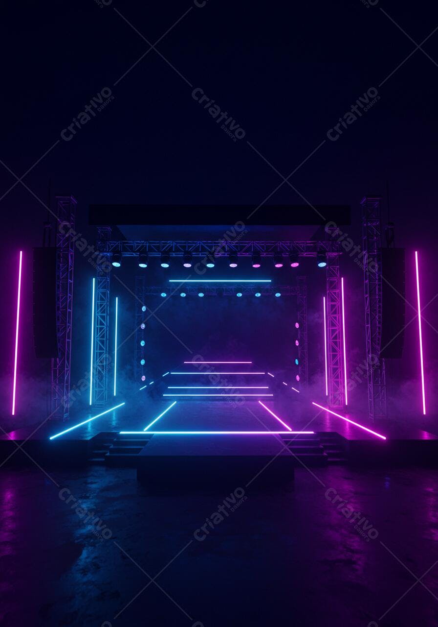Palco Neon com Luzes Rosa e Azul