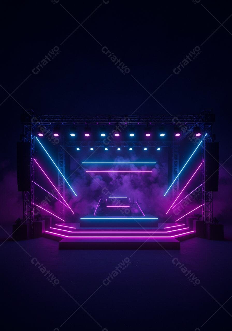 Palco Neon com Luzes Rosa e Azul