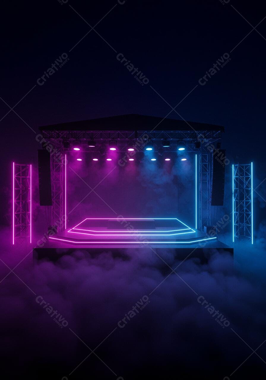 Palco Neon com névoa roxa e azul