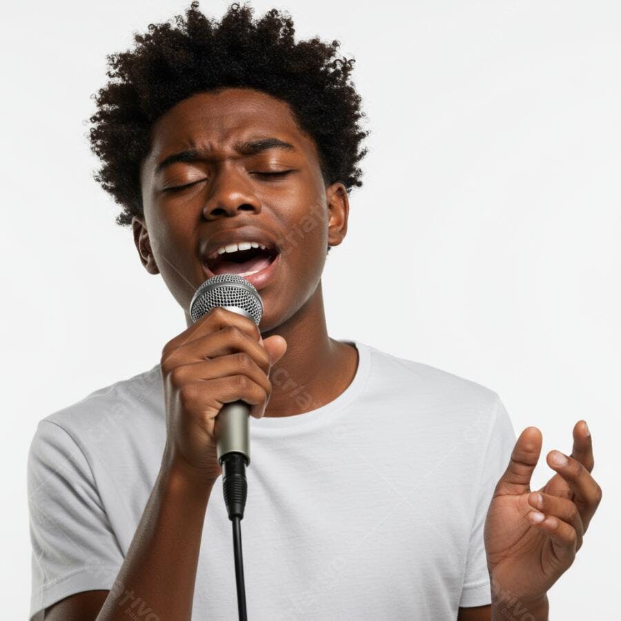 Homem negro cantando ao microfone