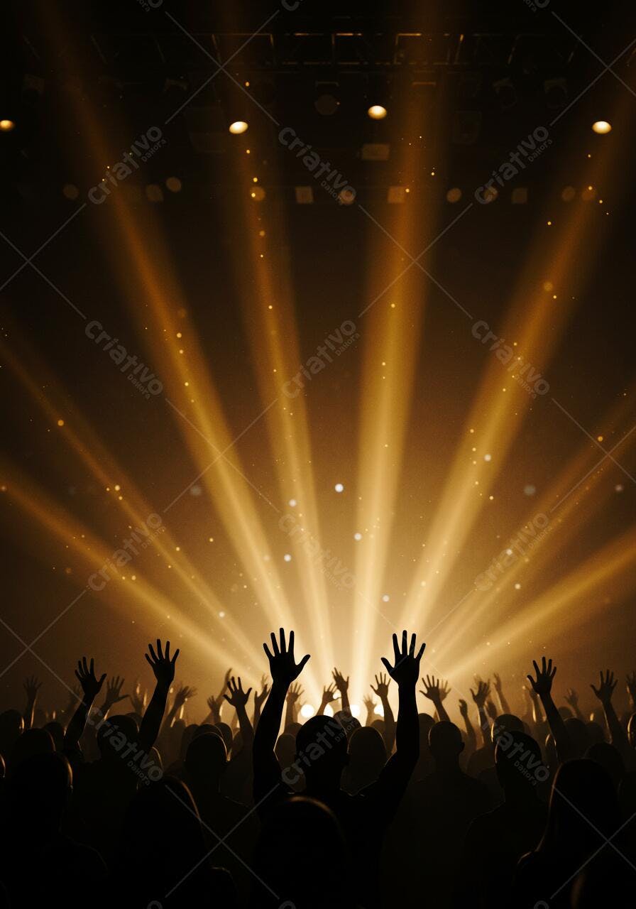 Público em show com luzes douradas
