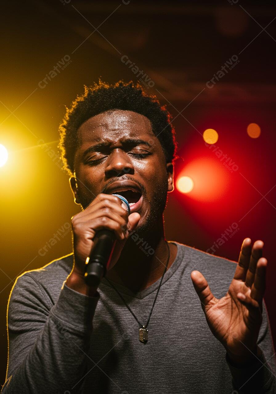 Cantor negro cantando no palco