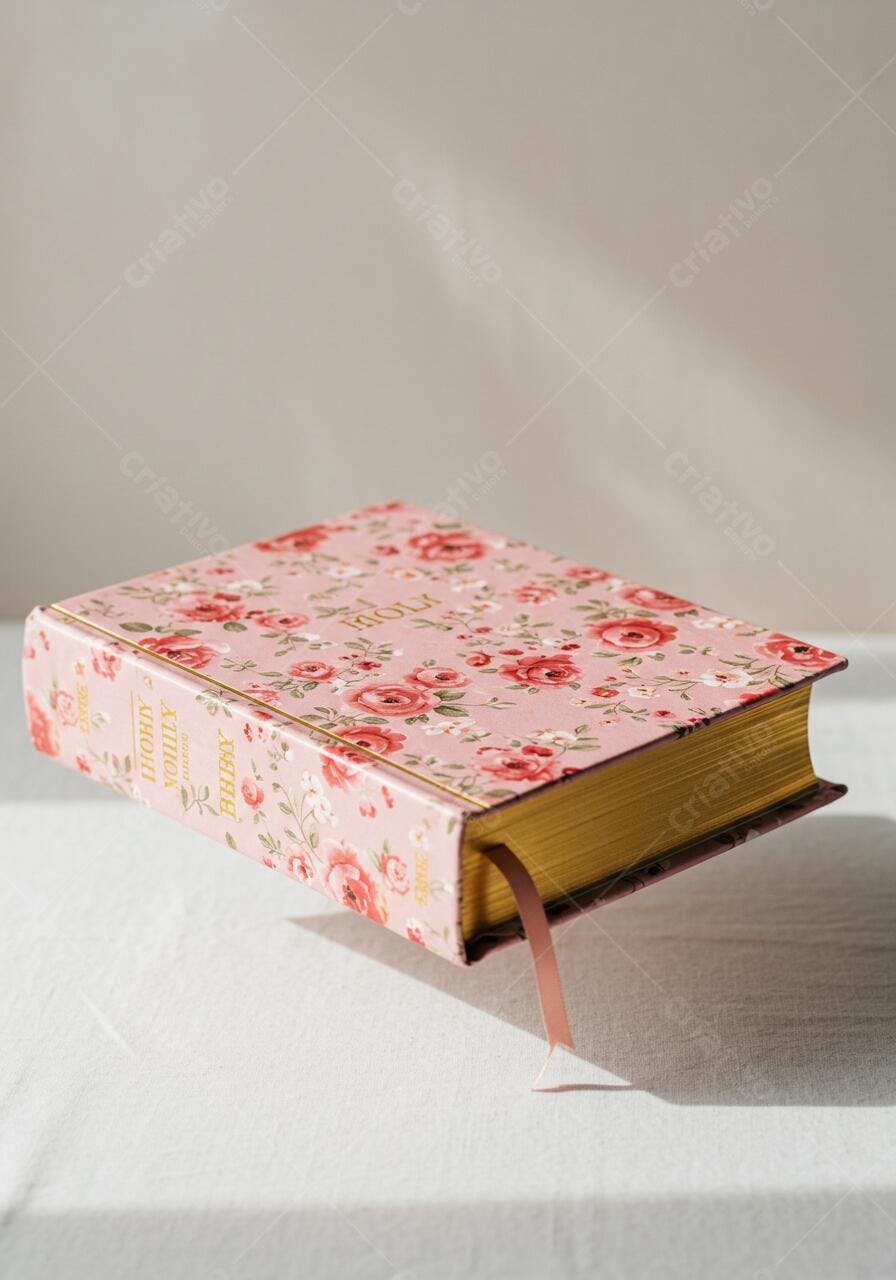 Bíblia rosa com estampa floral