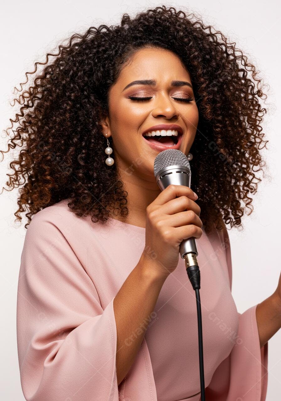 Cantora negra cantando ao microfone