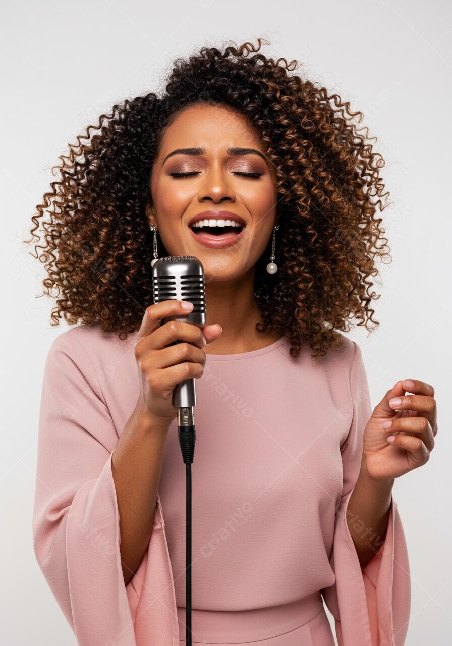 Cantora negra cantando ao microfone retrô