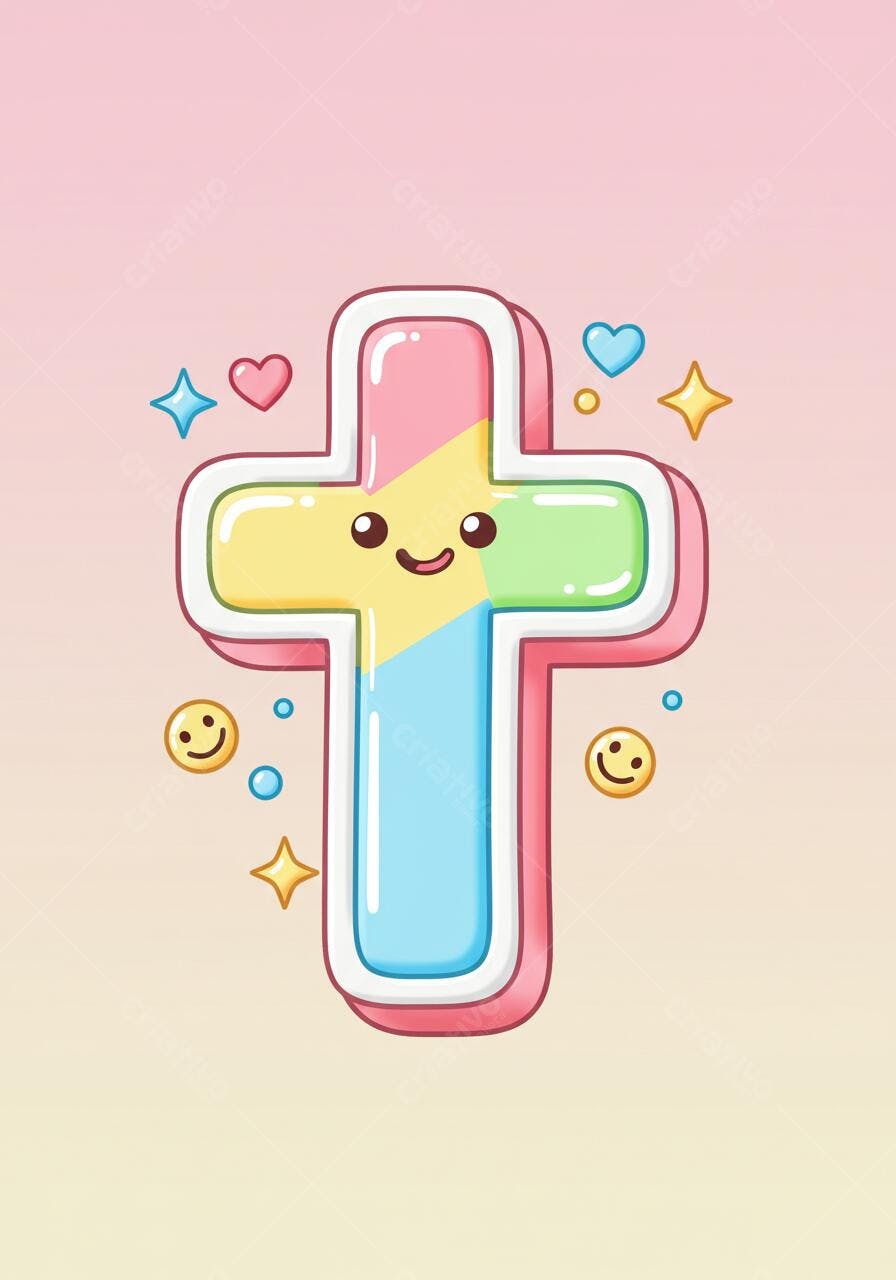 Cruz Kawaii colorida e alegre
