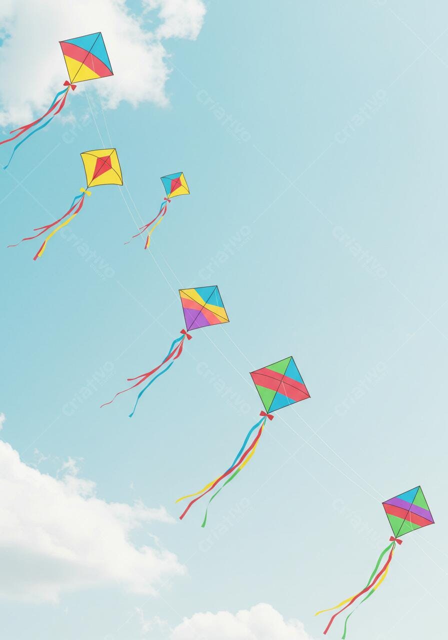 Pipas coloridas voando em céu azul