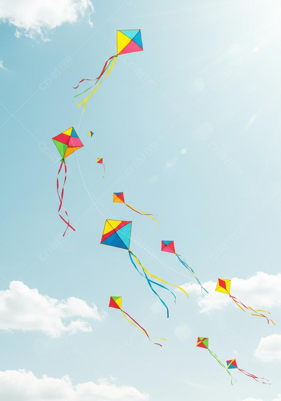 Pipas coloridas voando no céu azul