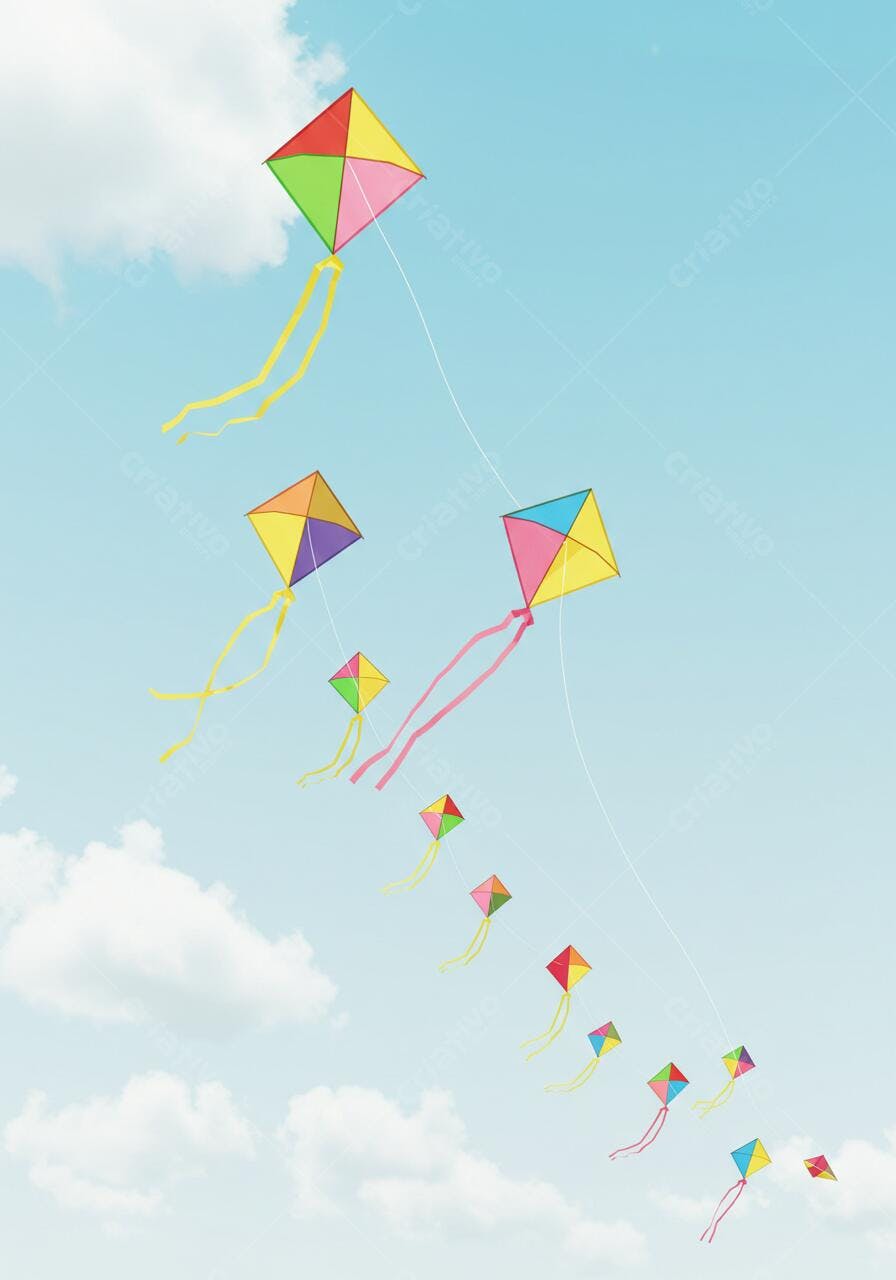 Pipas coloridas voando em dia ensolarado