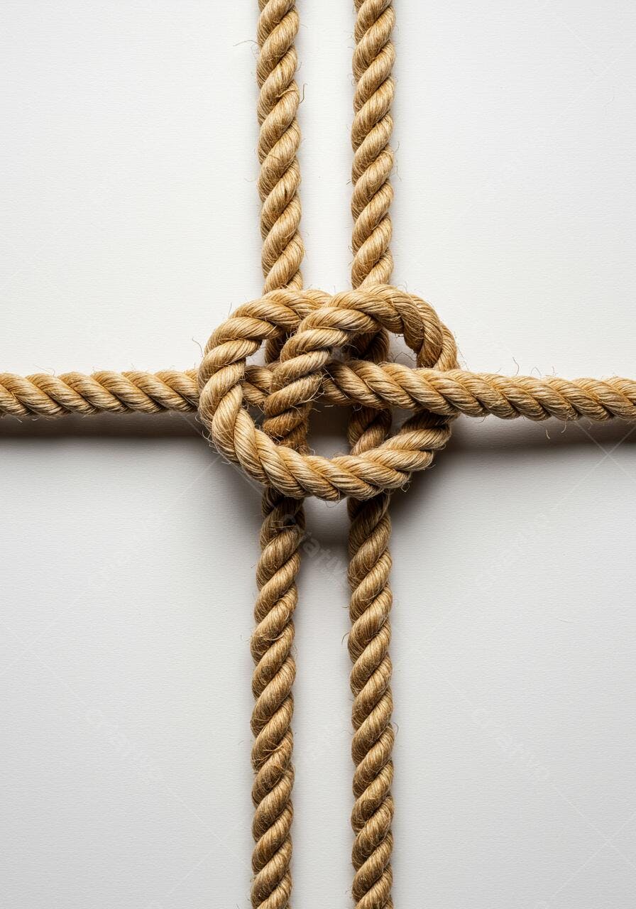 Nó de corda bege em fundo branco