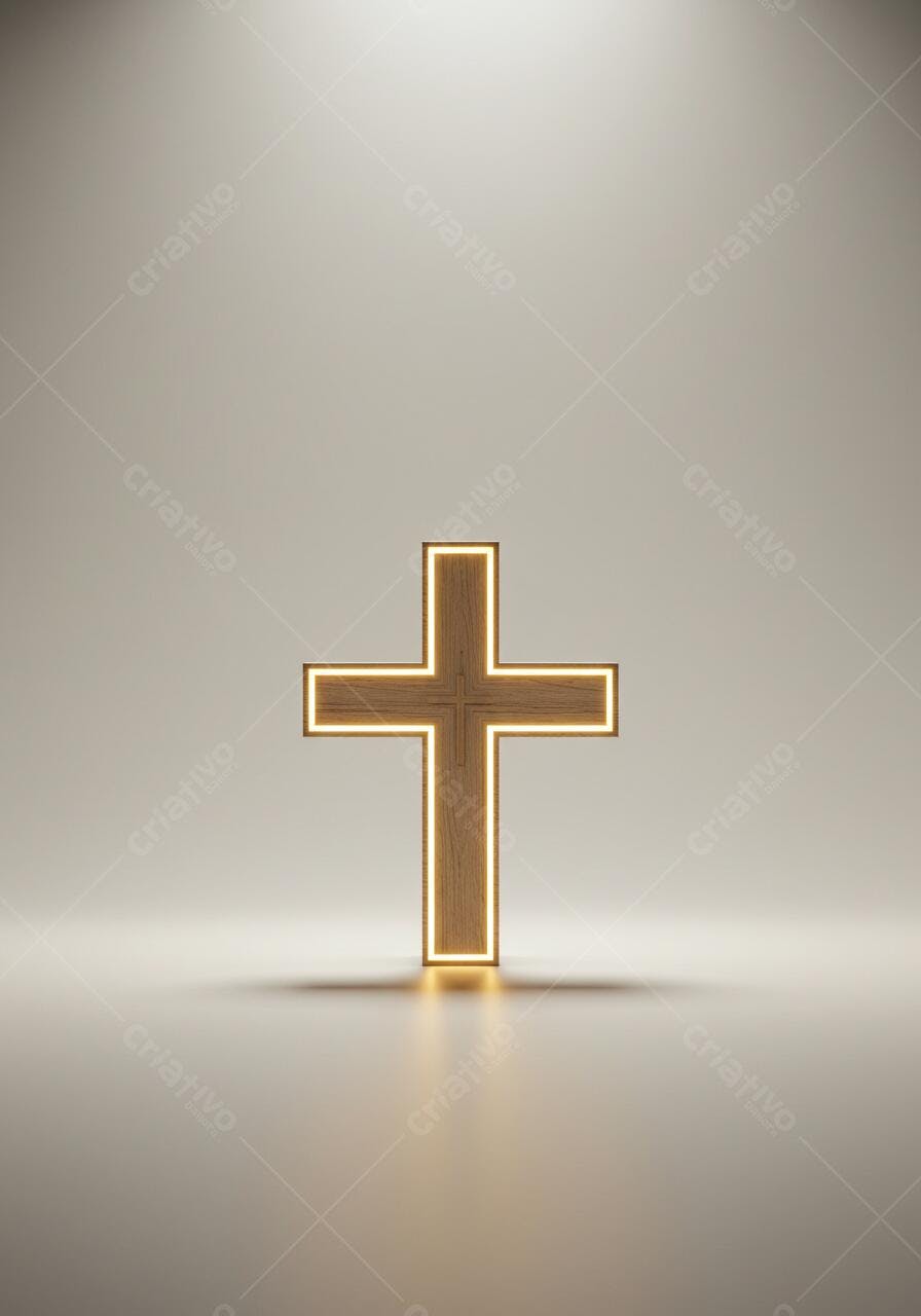 Cruz de madeira iluminada fundo claro