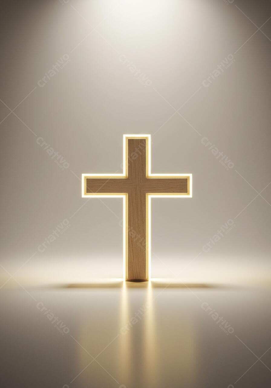 Cruz de madeira iluminada fundo claro