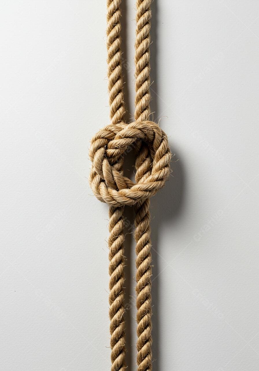 Nó em corda bege sobre fundo branco