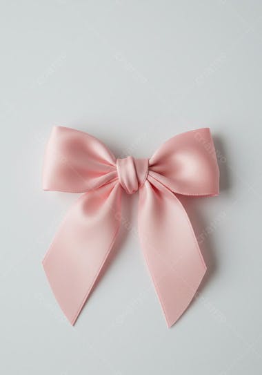 Image of a light pink ribbon bow, with a smooth and shiny texture, on a white background. The composition is simple and minimalist, focusing on the bow detail. The atmosphere is delicate and romantic.