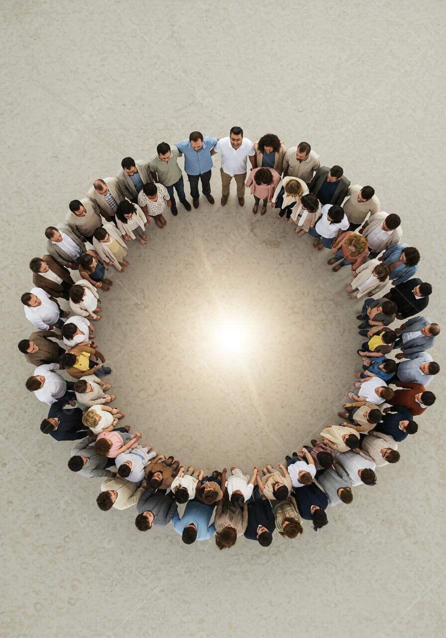 Grupo de pessoas em círculo unidas