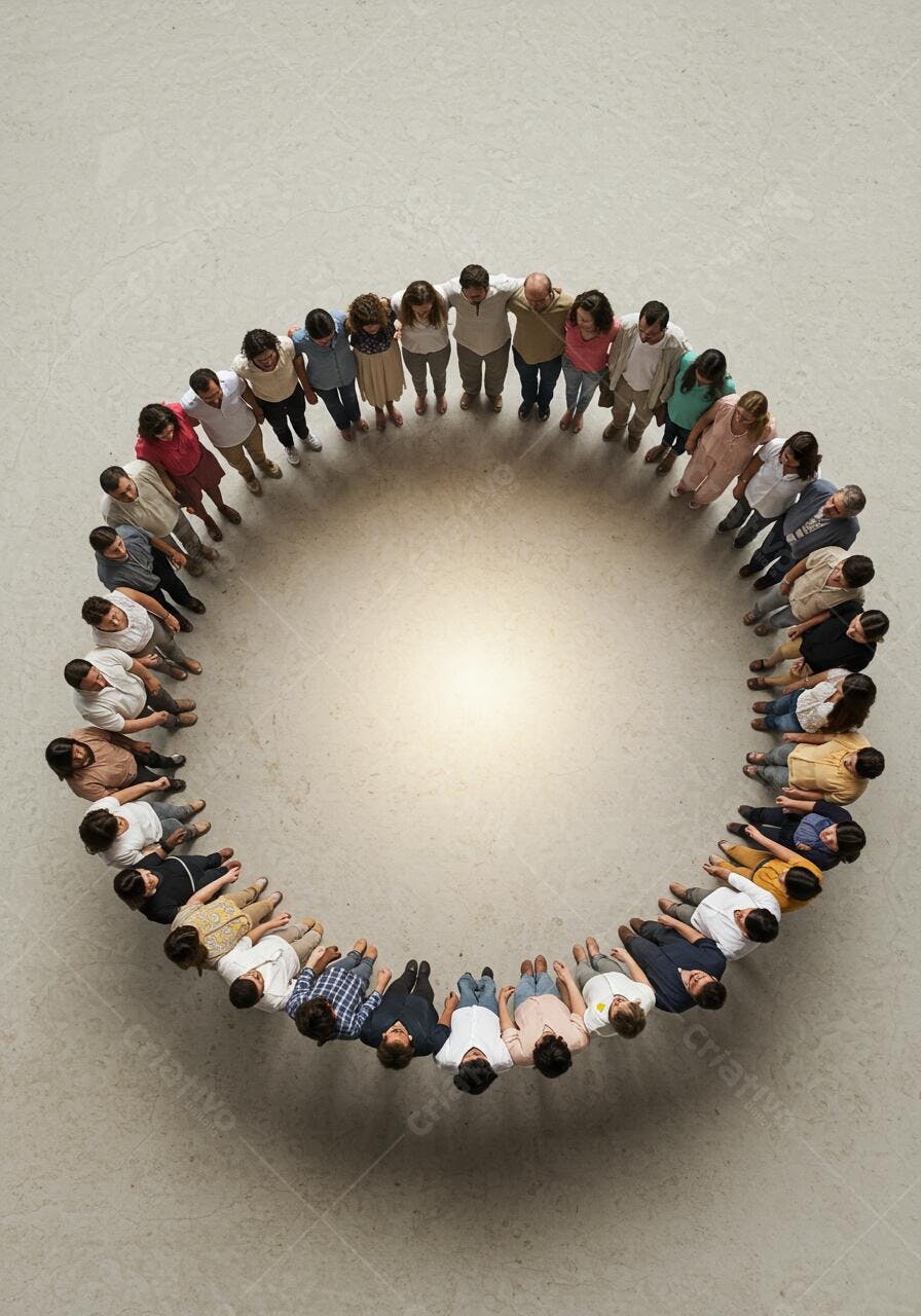 Grupo de pessoas em círculo unidas