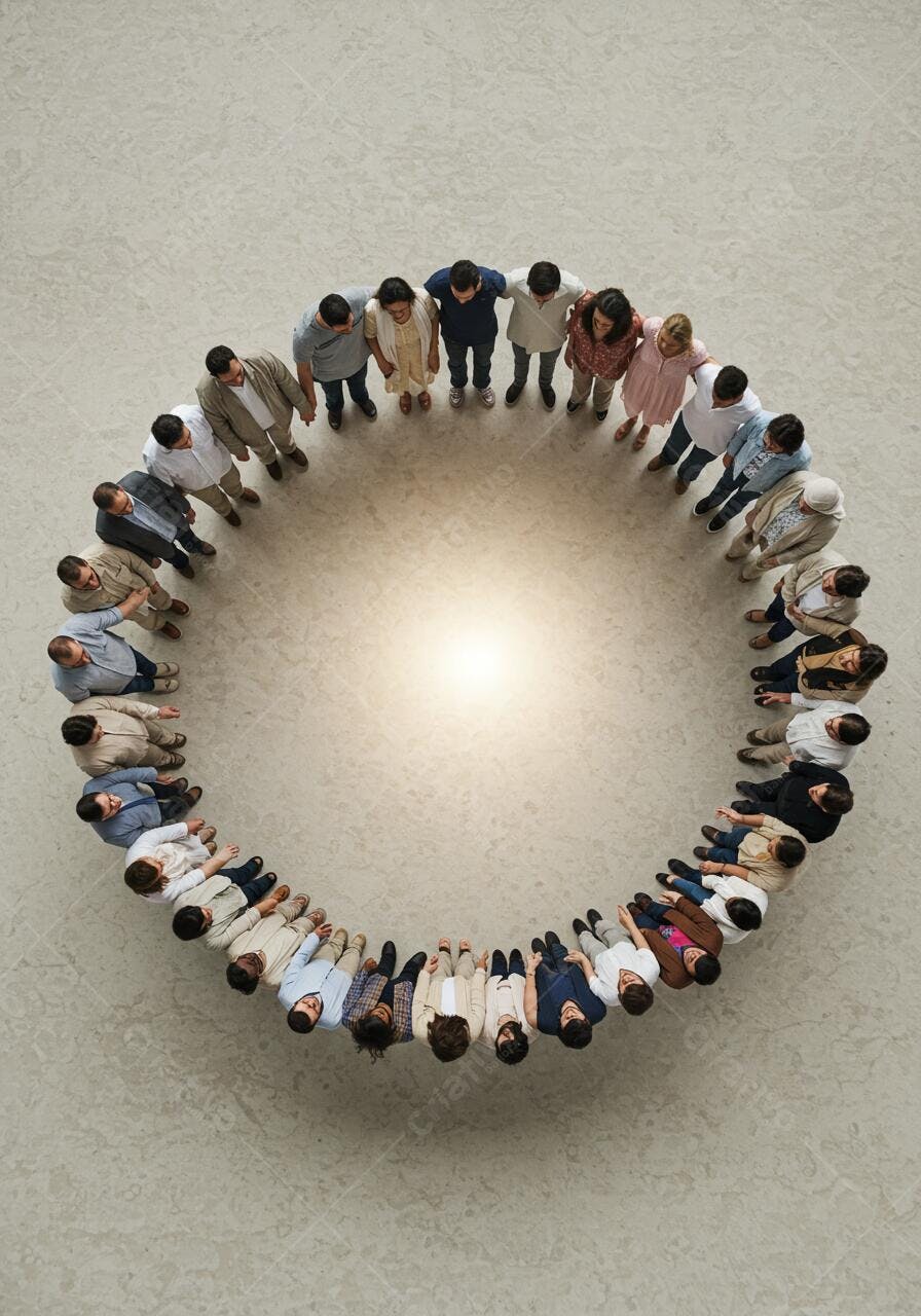 Grupo diverso em círculo unindo-se