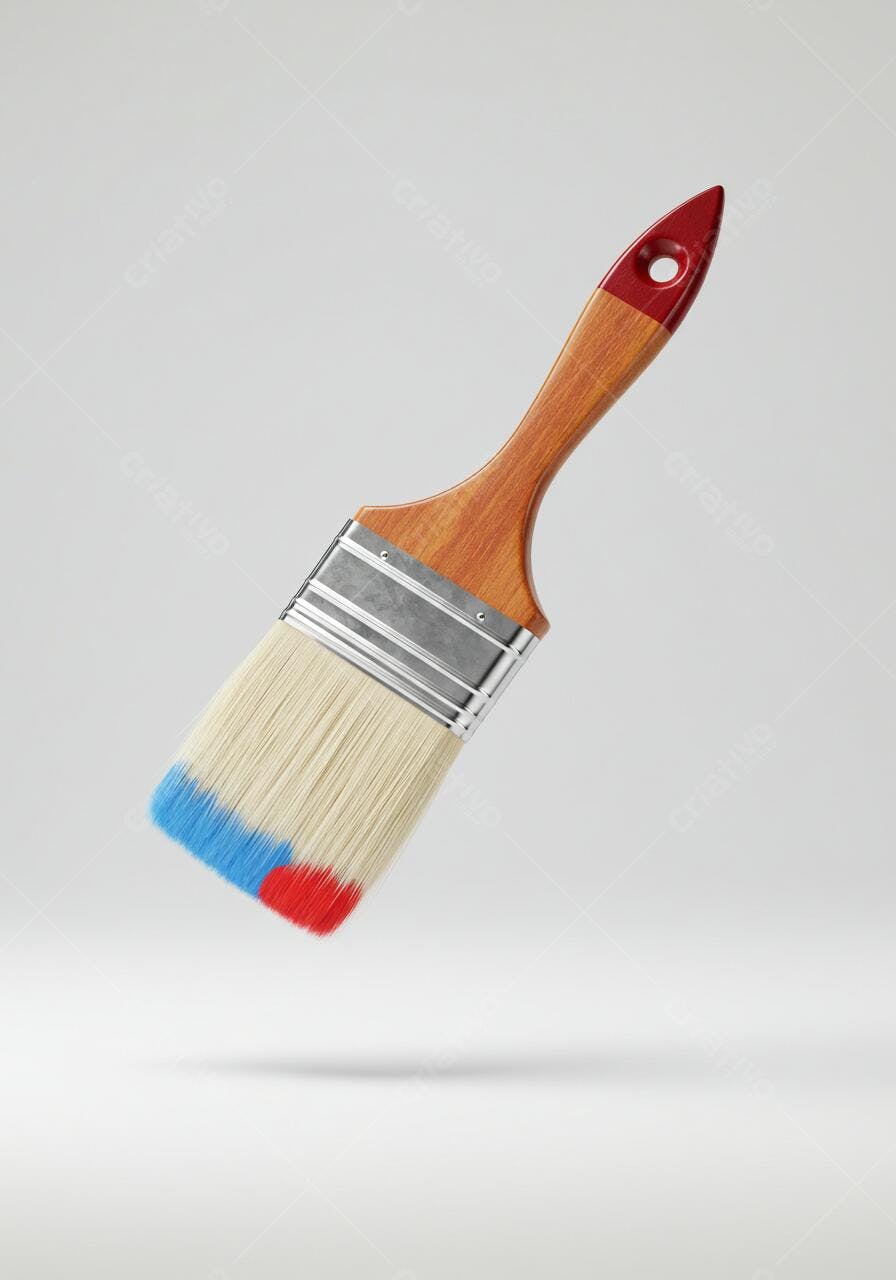 Pincel com tinta azul e vermelha fundo branco