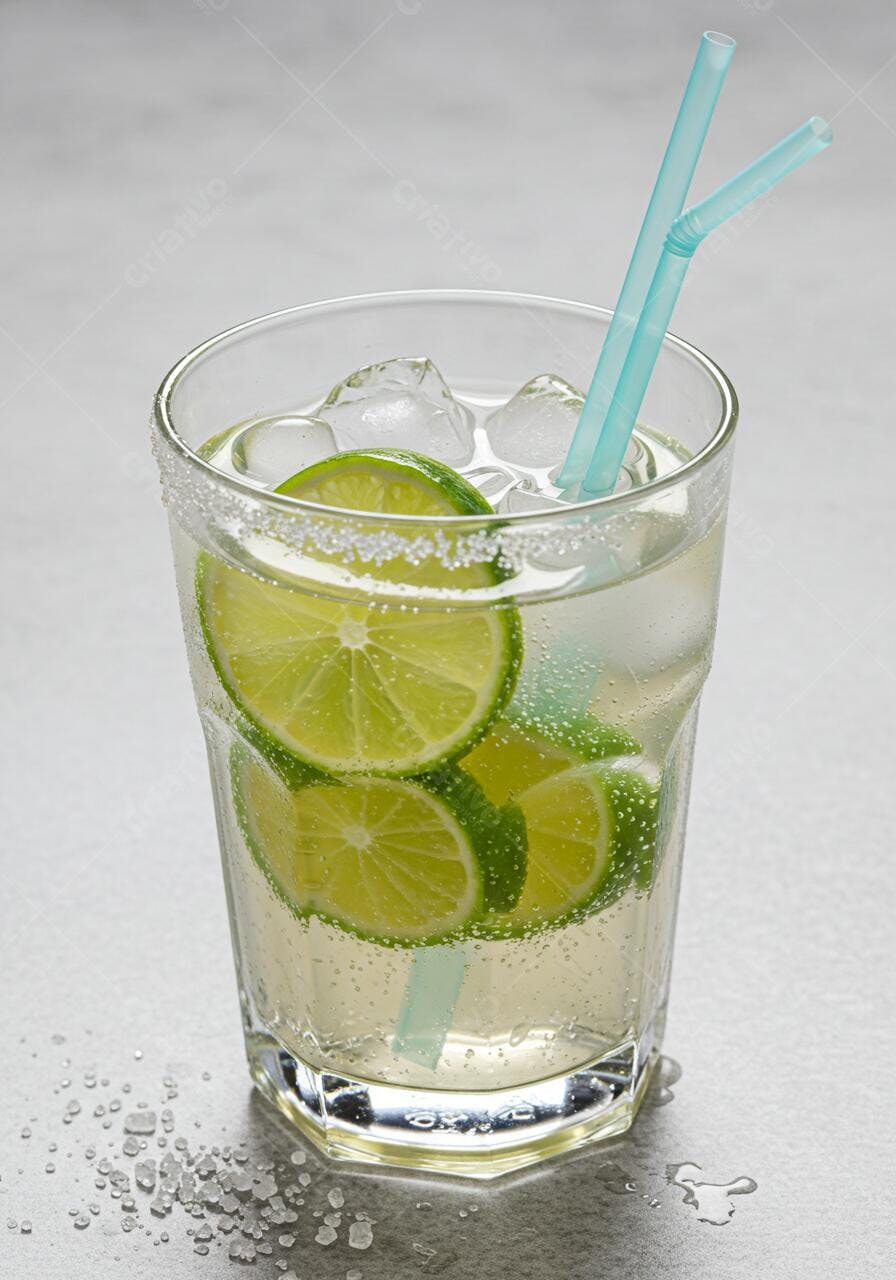 Bebida refrescante com limão e gelo