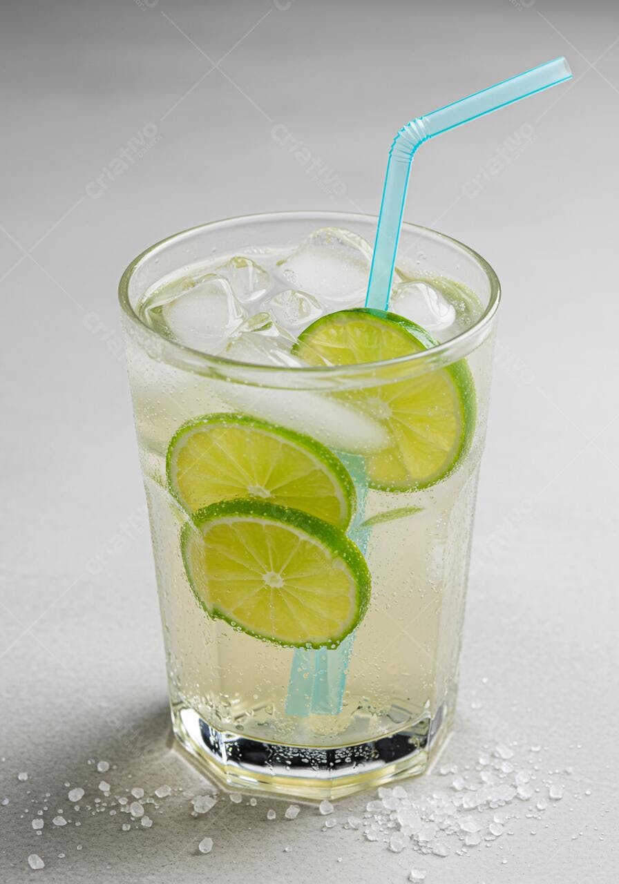 Limonada refrescante com gelo e lima