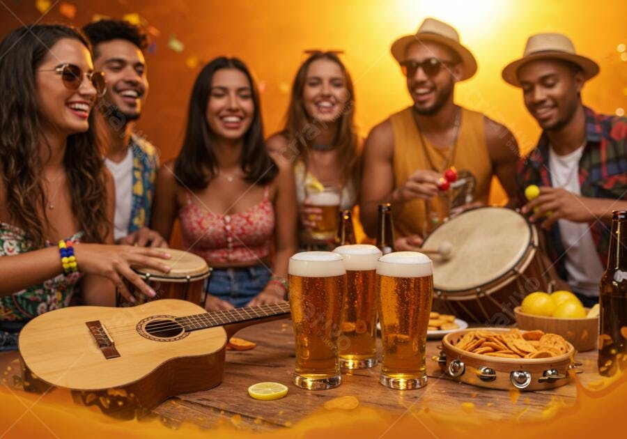 Amigos Celebrando Festa com Cerveja e Música