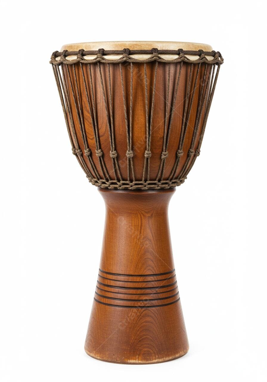 Djembe de madeira marrom com cordas