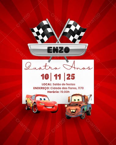 Convite Aniversário Infantil Carros Social Media PSD Editável (3)