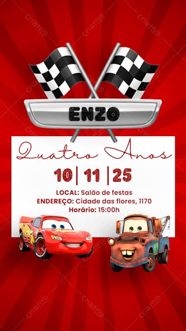 Convite Aniversário Infantil Carros Social Media PSD Editável (5)