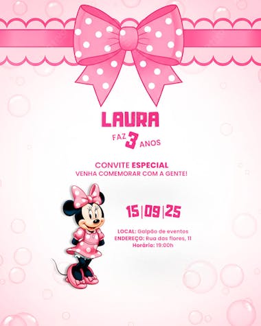 Convite Aniversário Infantil Minnie Miney Social Media PSD Editável (2)