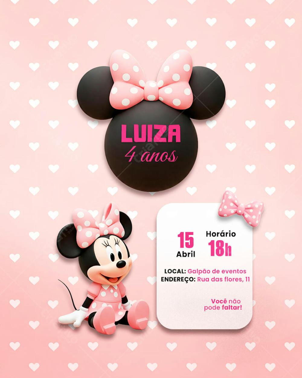 Convite Aniversário Infantil Minnie Miney Social Media PSD Editável (3)