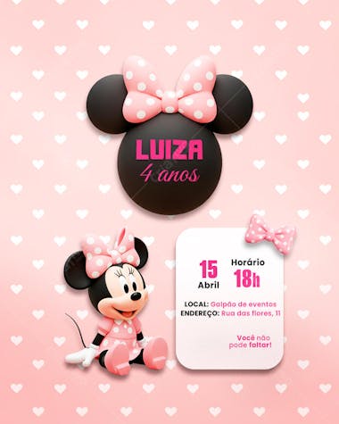 Convite Aniversário Infantil Minnie Miney Social Media PSD Editável (3)