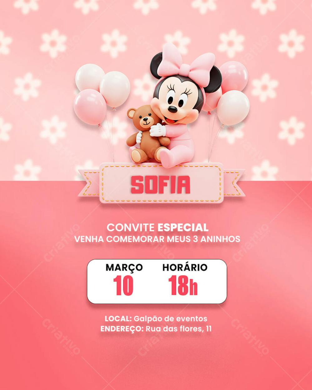 Convite Aniversário Infantil Minnie Miney Social Media PSD Editável (5)