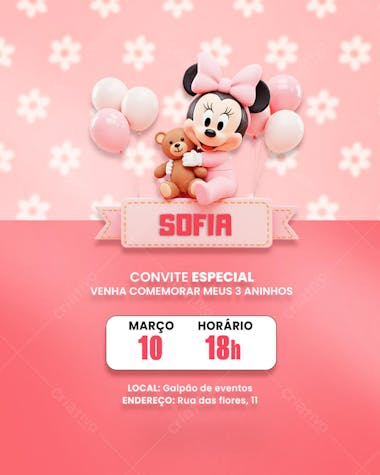Convite Aniversário Infantil Minnie Miney Social Media PSD Editável (5)