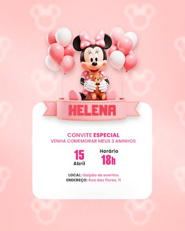 Convite Aniversário Infantil Minnie Miney Social Media PSD Editável (4)