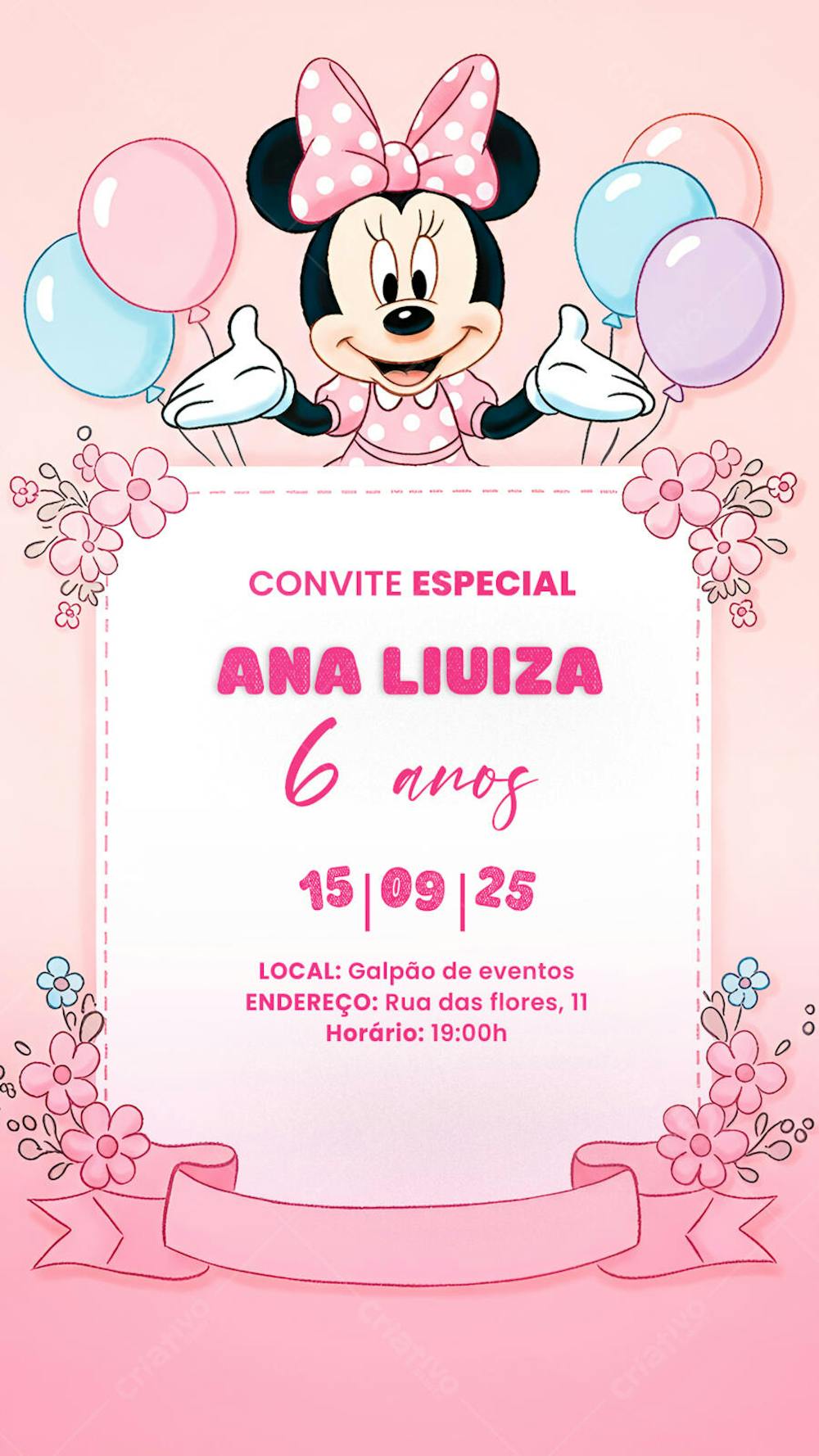 Convite Aniversário Infantil Minnie Miney Social Media PSD Editável (6)