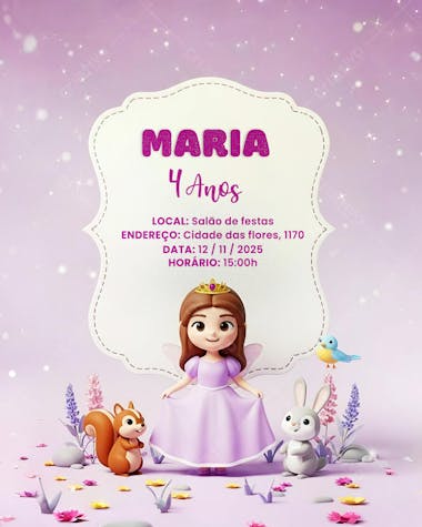 Convite Aniversário Infantil Princesa Sofia Social Media PSD Editável (5)