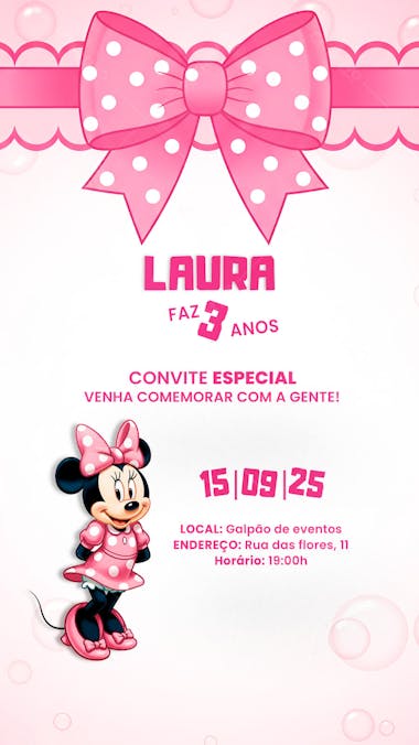 Convite Aniversário Infantil Minnie Miney Social Media PSD Editável (7)
