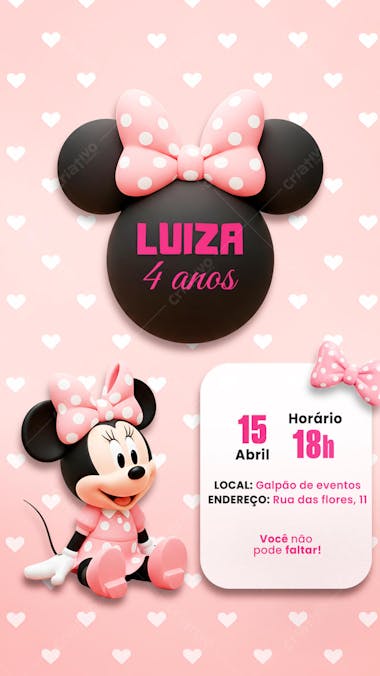Convite Aniversário Infantil Minnie Miney Social Media PSD Editável (8)
