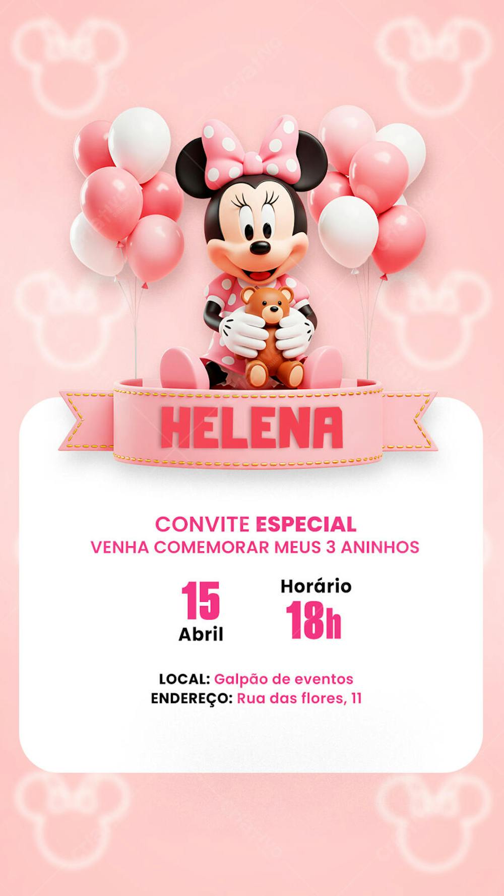Convite Aniversário Infantil Minnie Miney Social Media PSD Editável (9)
