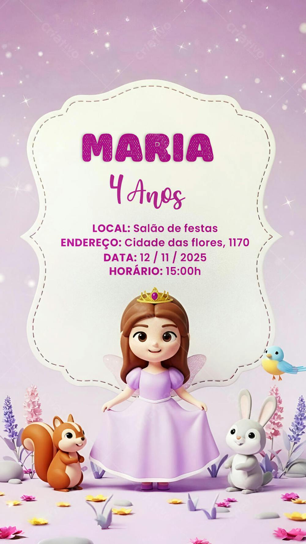 Convite Aniversário Infantil Princesa Sofia Social Media PSD Editável (6)
