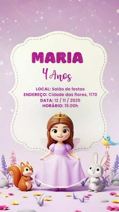 Convite Aniversário Infantil Princesa Sofia Social Media PSD Editável (6)