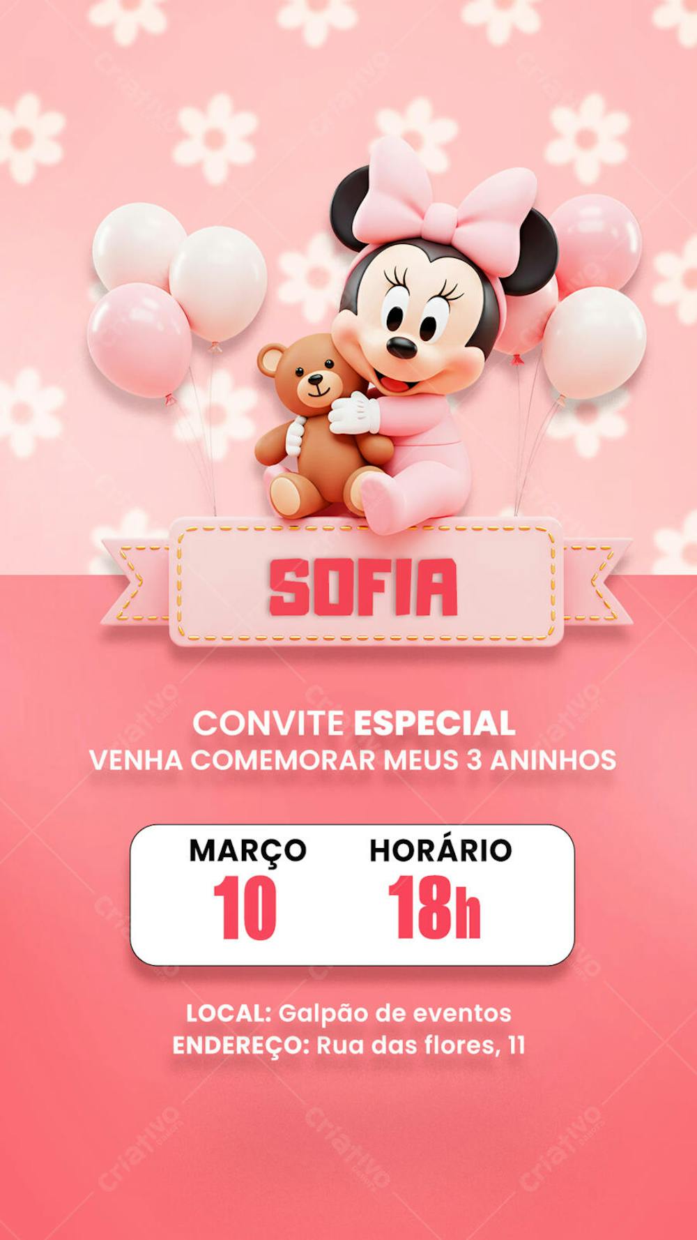 Convite Aniversário Infantil Minnie Miney Social Media PSD Editável (10)
