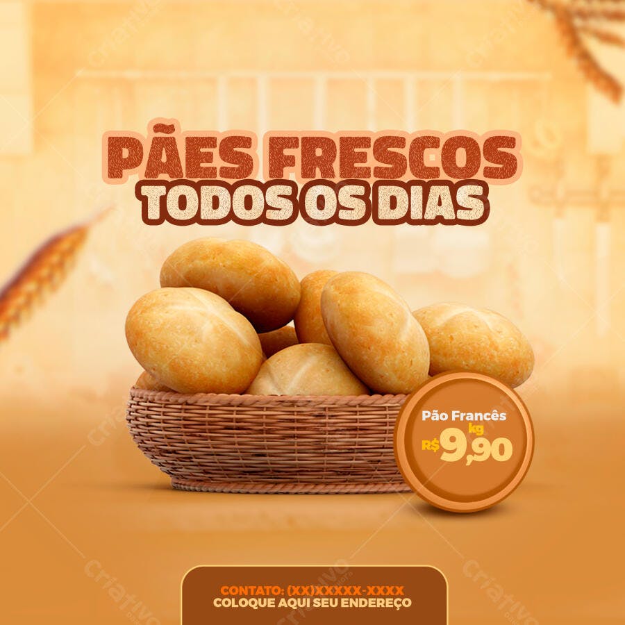Flyer Padaria PSD Editável - Pães Frescos